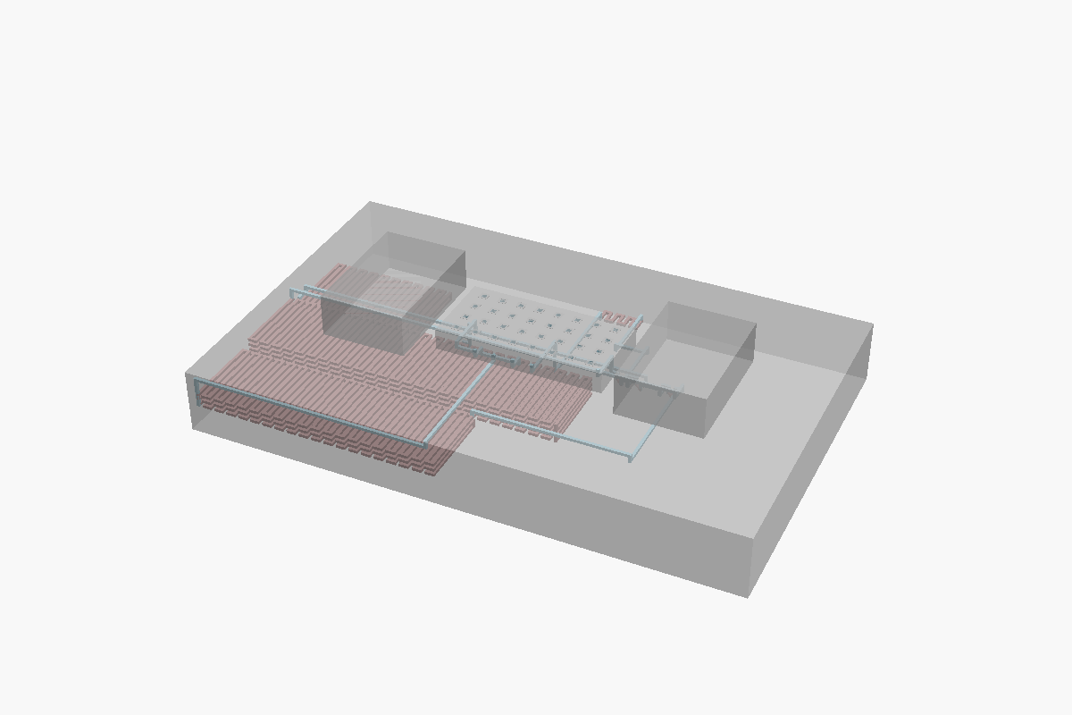 Isometric view of the Albumin Urinalysis Chip, generated from OpenSCAD source