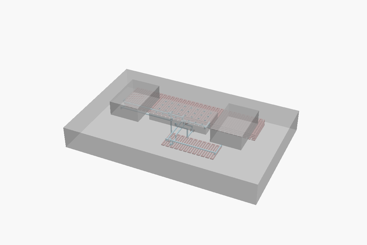 Isometric view of the Calcium Urinalysis Chip, generated from OpenSCAD source