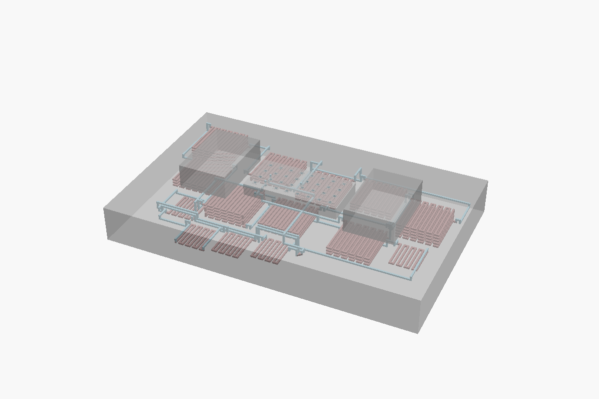 Isometric view of the Calcium Quantification Chip (Smart Toilet), generated from OpenSCAD source