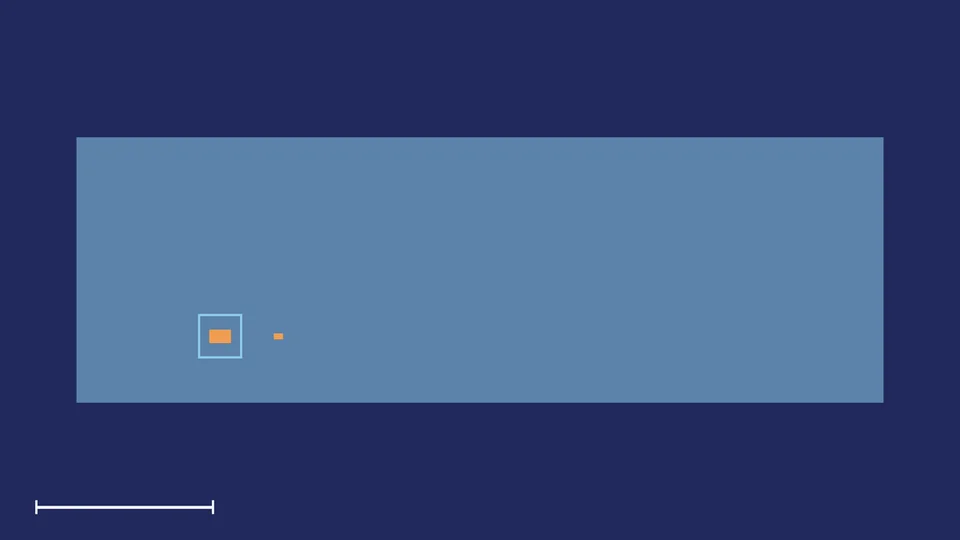 Cross-section of Squeeze valves: the resin in blue, the liquid in orange; a square marks the close-up.